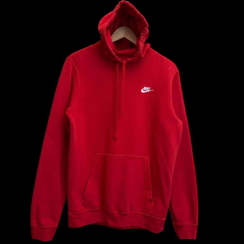 Nike Red White Logo Pullover Womens 80% Cotton Hoodie Size S #122